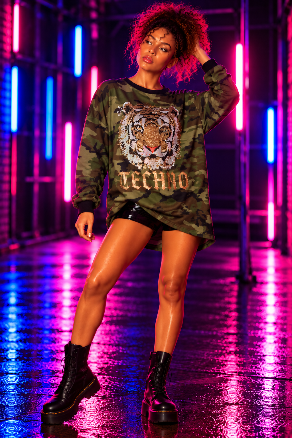 Frisson Techno Tiger Oversized Top