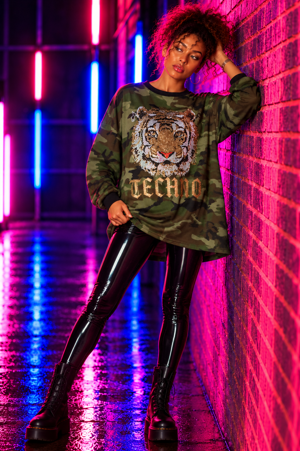 Frisson Techno Tiger Oversized Top