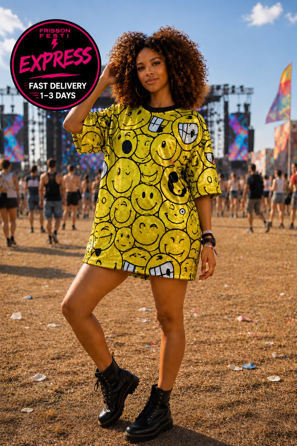 Frisson Electric Smiley Dress Fast Delivery