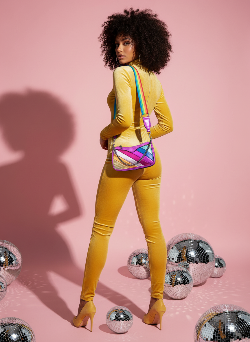 Saved model with afro hair - Rainbow bag