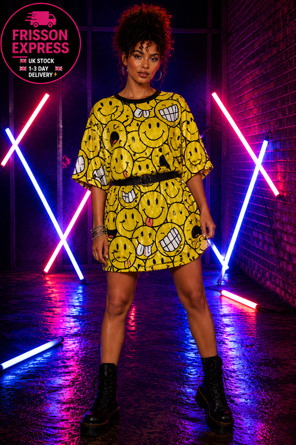 Frisson Electric Smiley Dress Fast Delivery