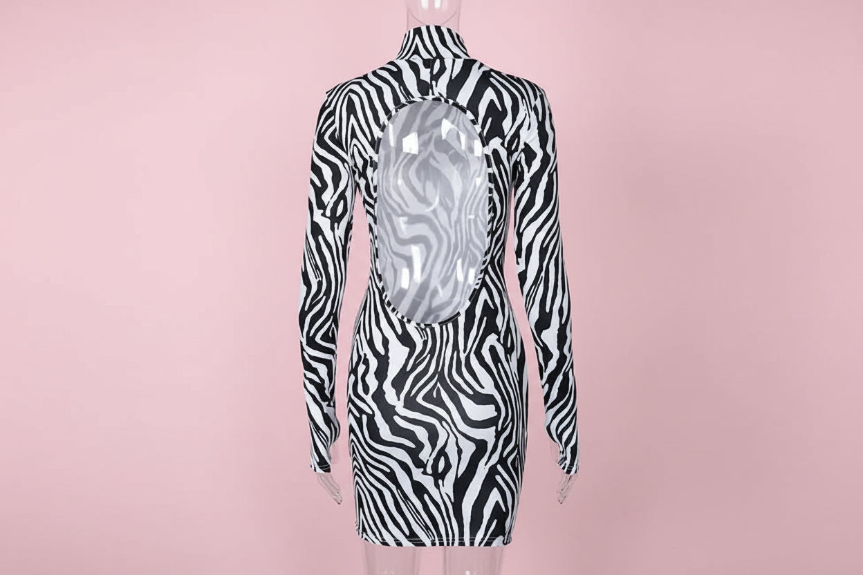 Frisson Afterhours Zebra Club Mini Dress
