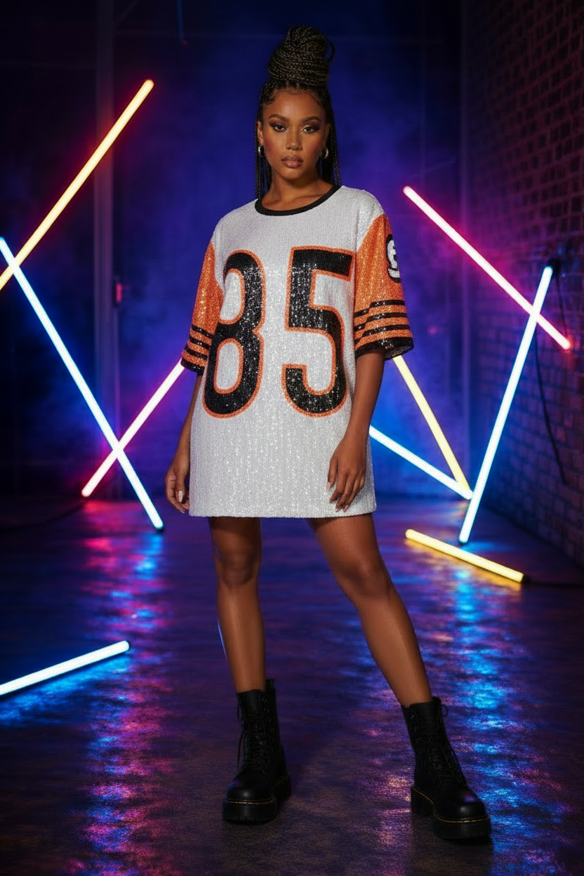 White Sequin Jersey Dress - Neon Studio
